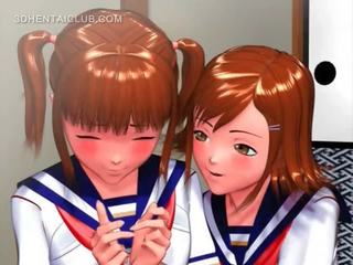 Adorabile anime ragazza sfregamento suo coeds vigoroso vagina