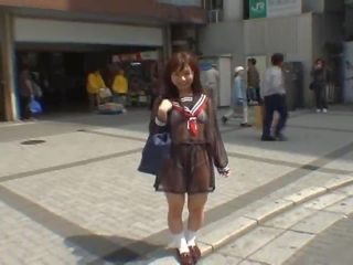 Mikan удивителен азиатки ученичка радва публичен мигане